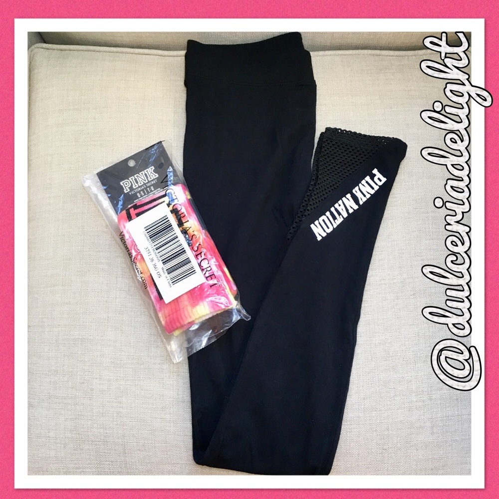 🎀Vs Pink Flat Waist XS Cotton Legging w/ socks